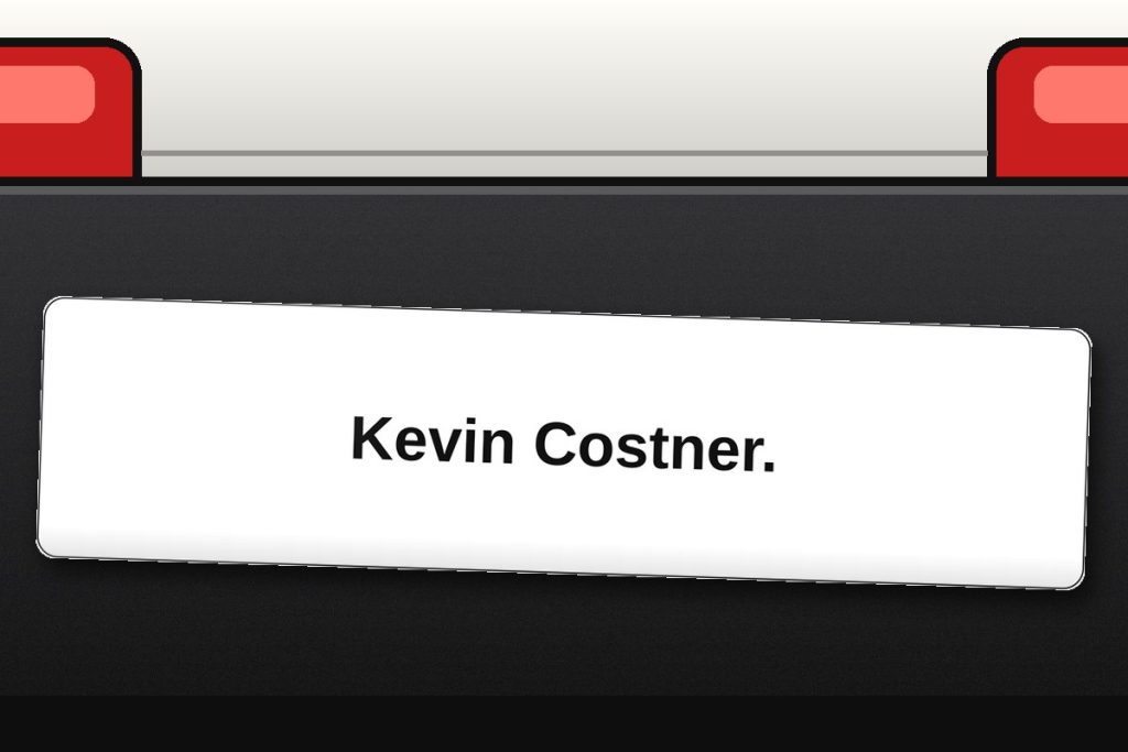 Kevin Costner. bumper sticker on a car bumper