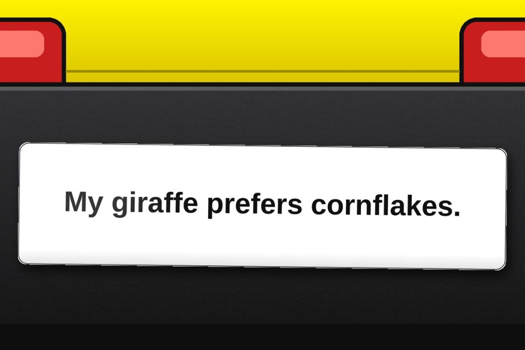 My giraffe prefers cornflakes. bumper sticker on a car bumper
