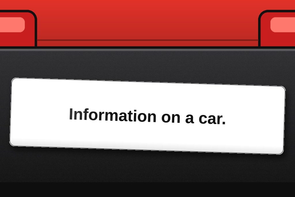 Information on a car. bumper sticker on a car bumper