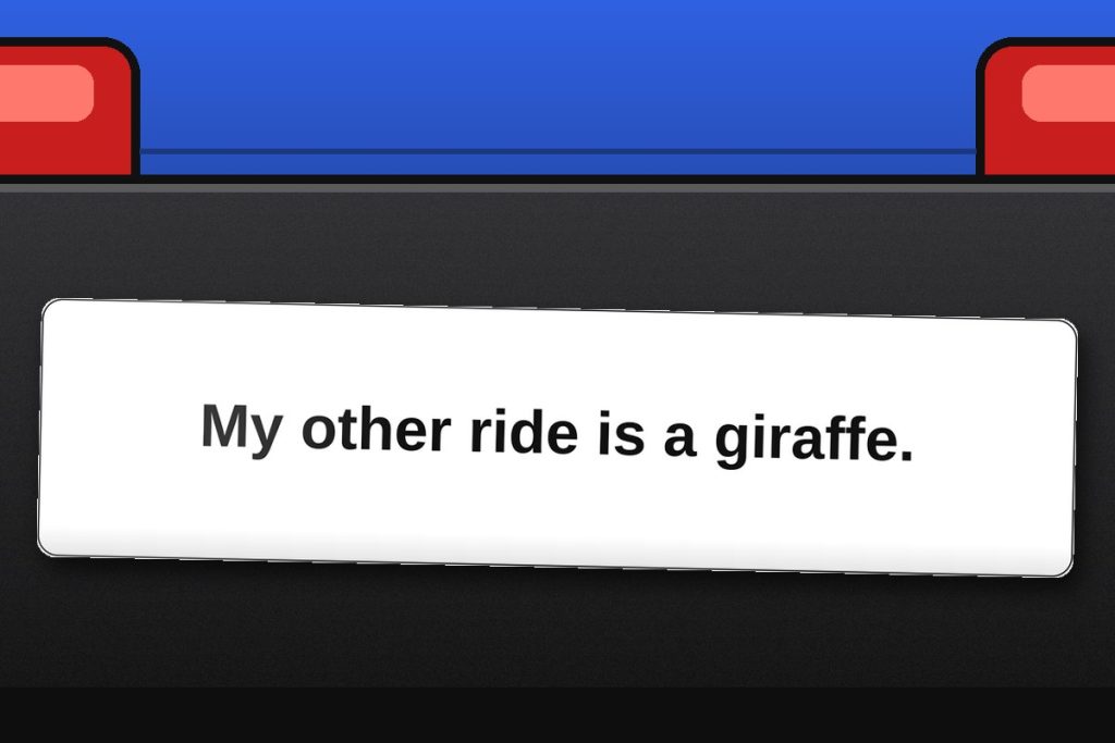My other ride is a giraffe. bumper sticker on a car bumper